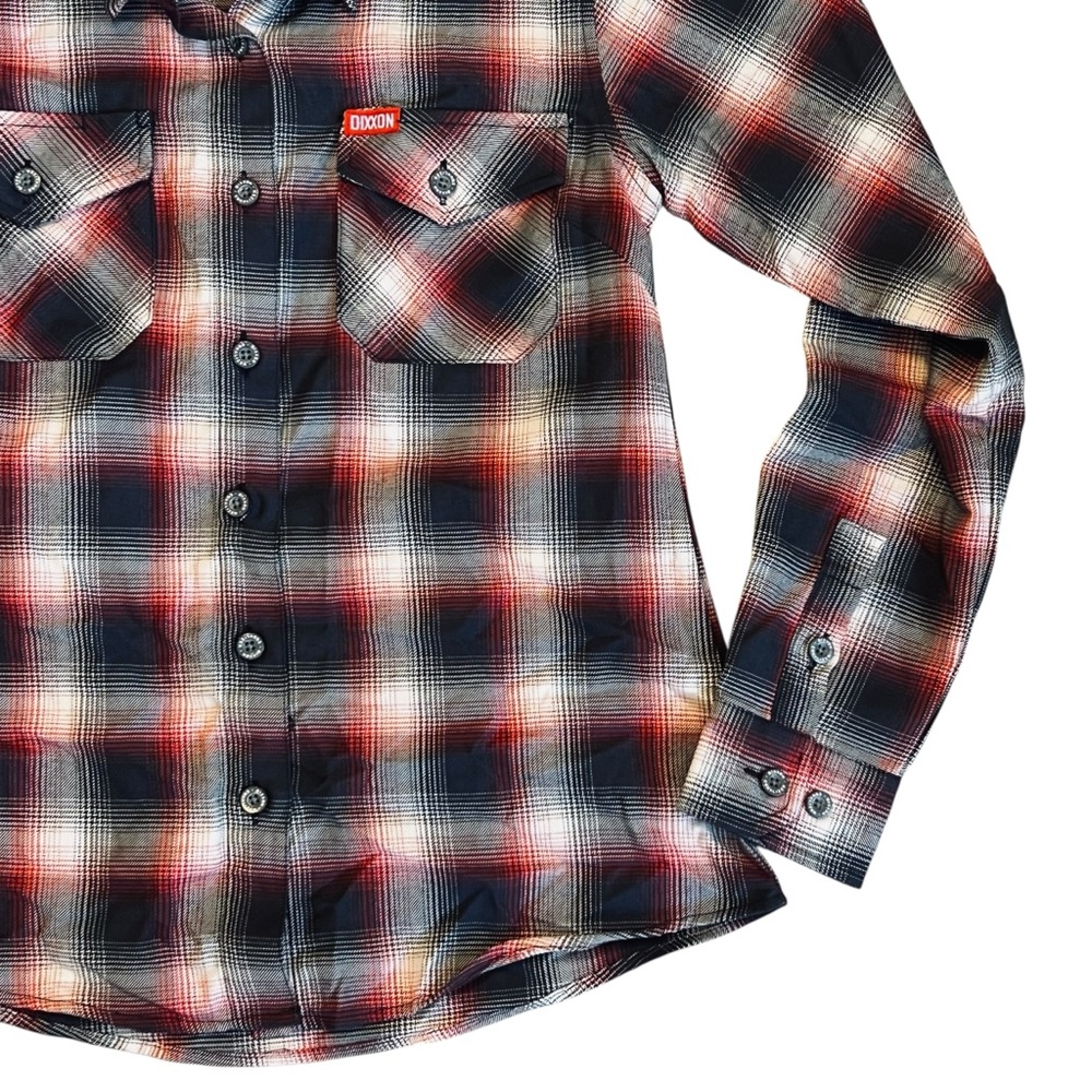 Dixxon Women’s Sz M Red Black Plaid Flannel Button Front Shirt Equalizer Casual - Picture 4 of 14